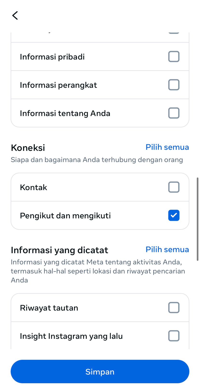 Pilih 'followers and following'